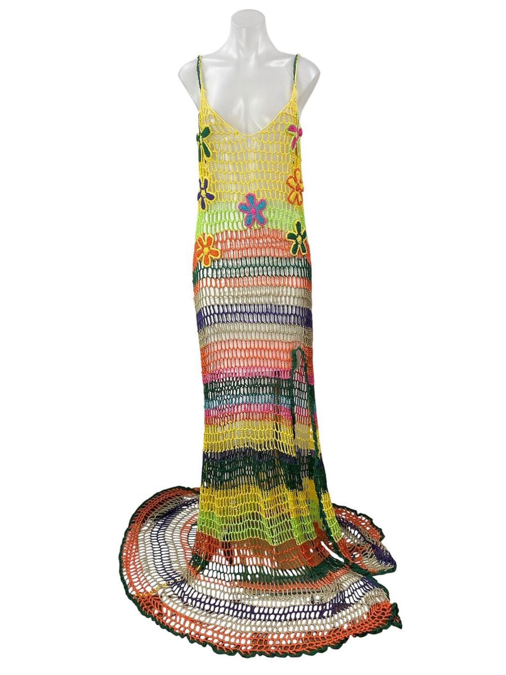 NEW Fashion Nova Naomi Crochet Sheer Floral Rainbow Cami Maxi Dress Size 1X